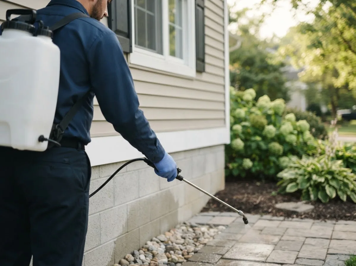 Pest control technician inspecting a home in Dacono, CO
